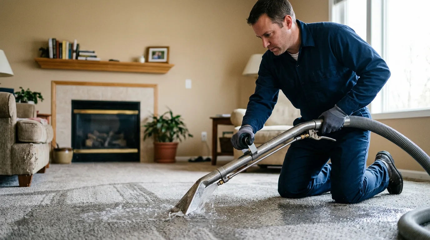 Water damage restoration technician working near Chanute, KS